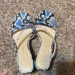 Jessica Simpson Blue and Black Snakeskin Sandals